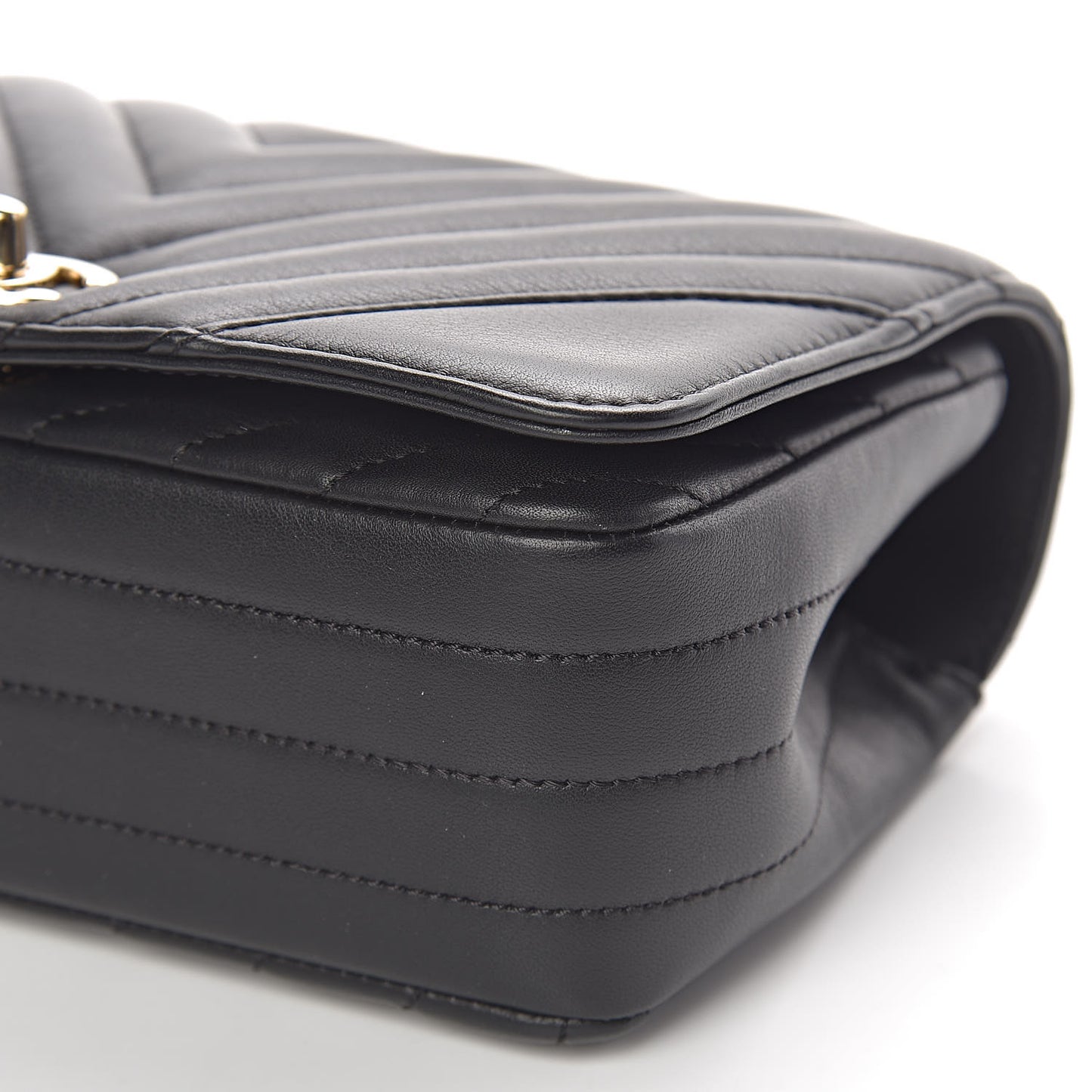Calfskin Chevron Quilted Mini Statement Flap Black