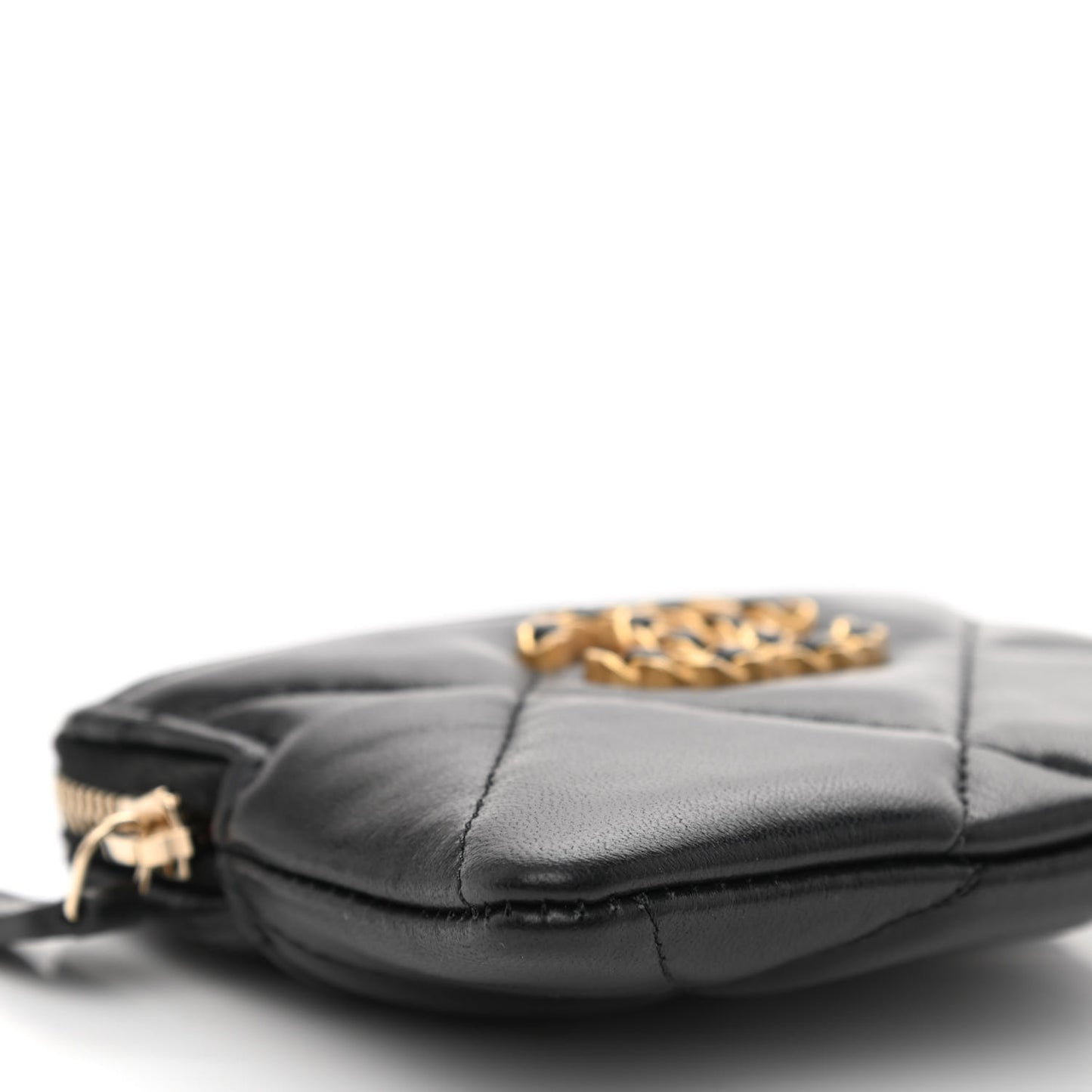 Lambskin Quilted Chanel 19 Zip Card Holder Wallet Black