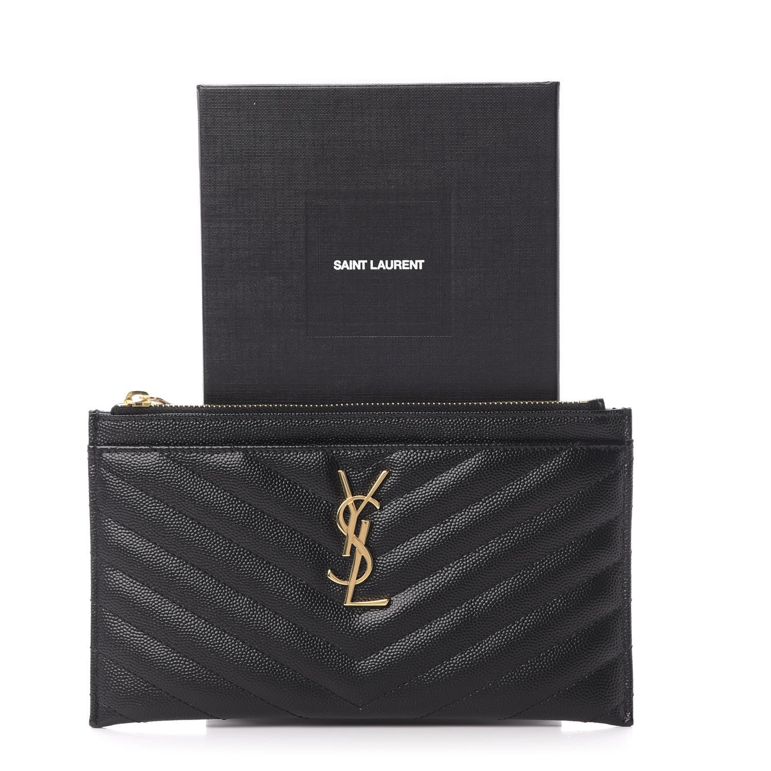 Saint Laurent Grain De Poudre Chevron Monogram Bill Pouch Black 8 of 8