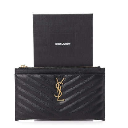 Saint Laurent Grain De Poudre Chevron Monogram Bill Pouch Black 8 of 8