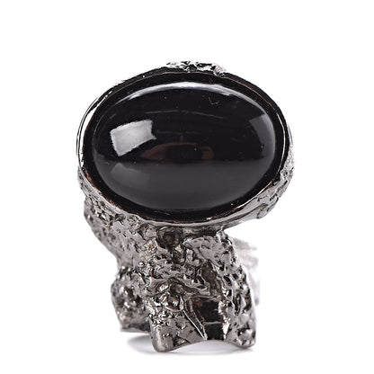 Saint Laurent Glass Cabochon Gunmetal Arty Ovale Ring 5 Black 1 of 4