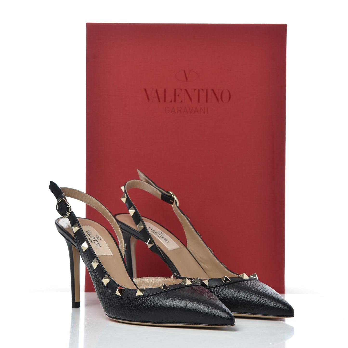 Pebbled Calfskin Rockstud Half d'Orsay Slingback 85mm Pumps 37.5 Black