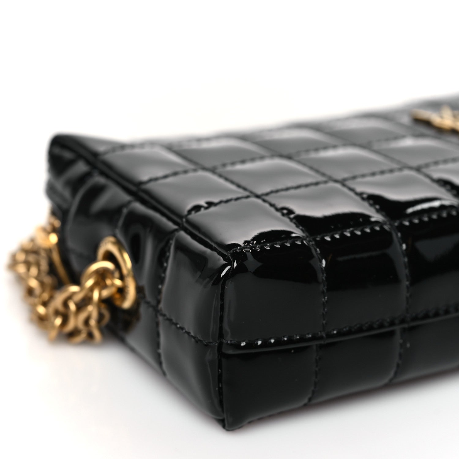 Saint Laurent Vinyl Carre Quilted Cassandre Wristlet Pouch Black 8 of 10