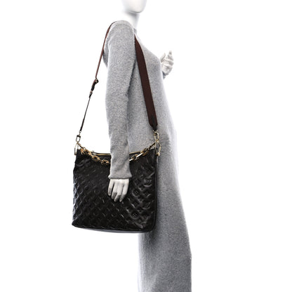 Louis Vuitton Calfskin Embossed Monogram Coussin Hobo MM Chocolate 2 of 10