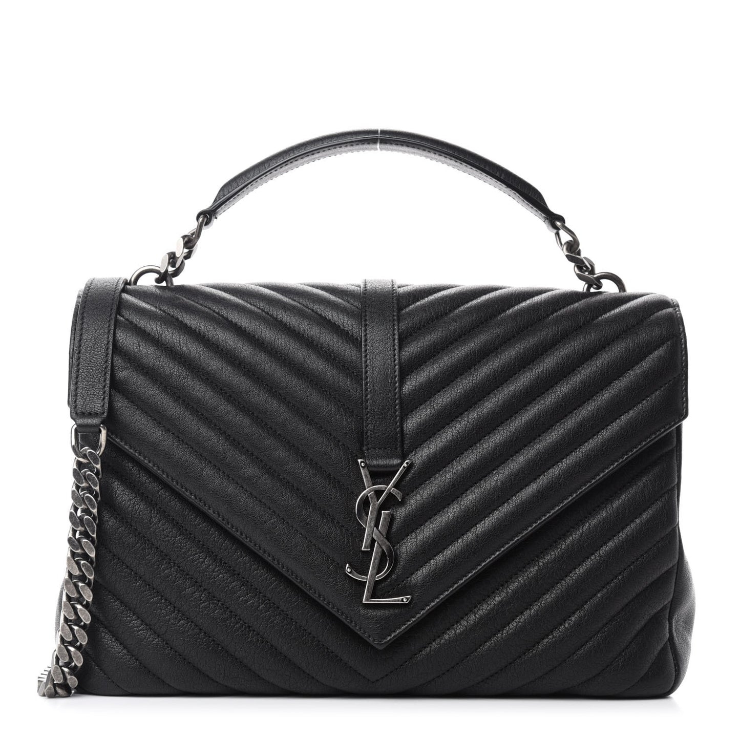 Sheepskin Matelasse Chevron Monogram Large College Satchel Black