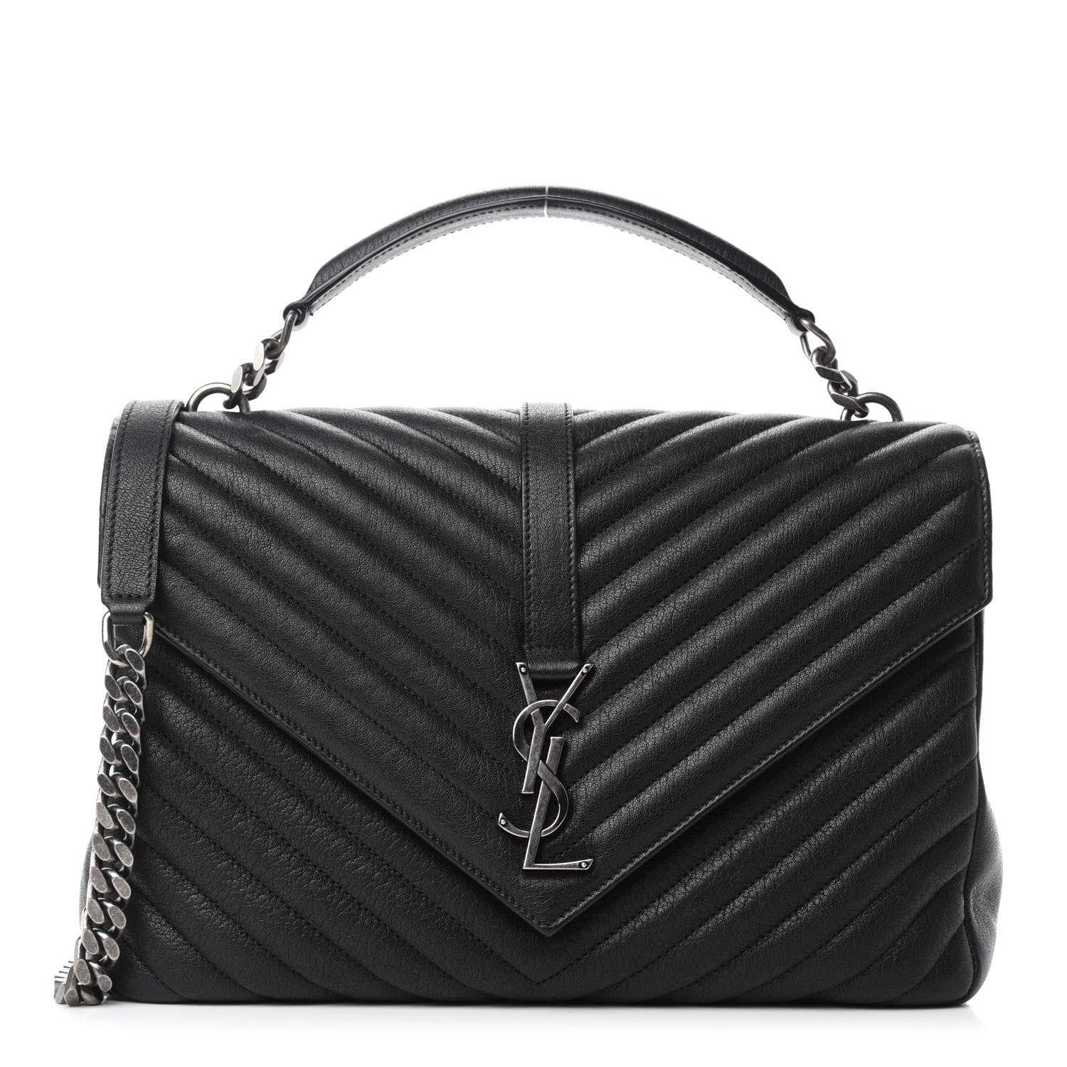 Saint Laurent Sheepskin Matelasse Chevron Monogram Large College Satchel Black 1 of 11