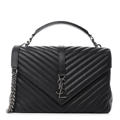 Saint Laurent Sheepskin Matelasse Chevron Monogram Large College Satchel Black 1 of 11