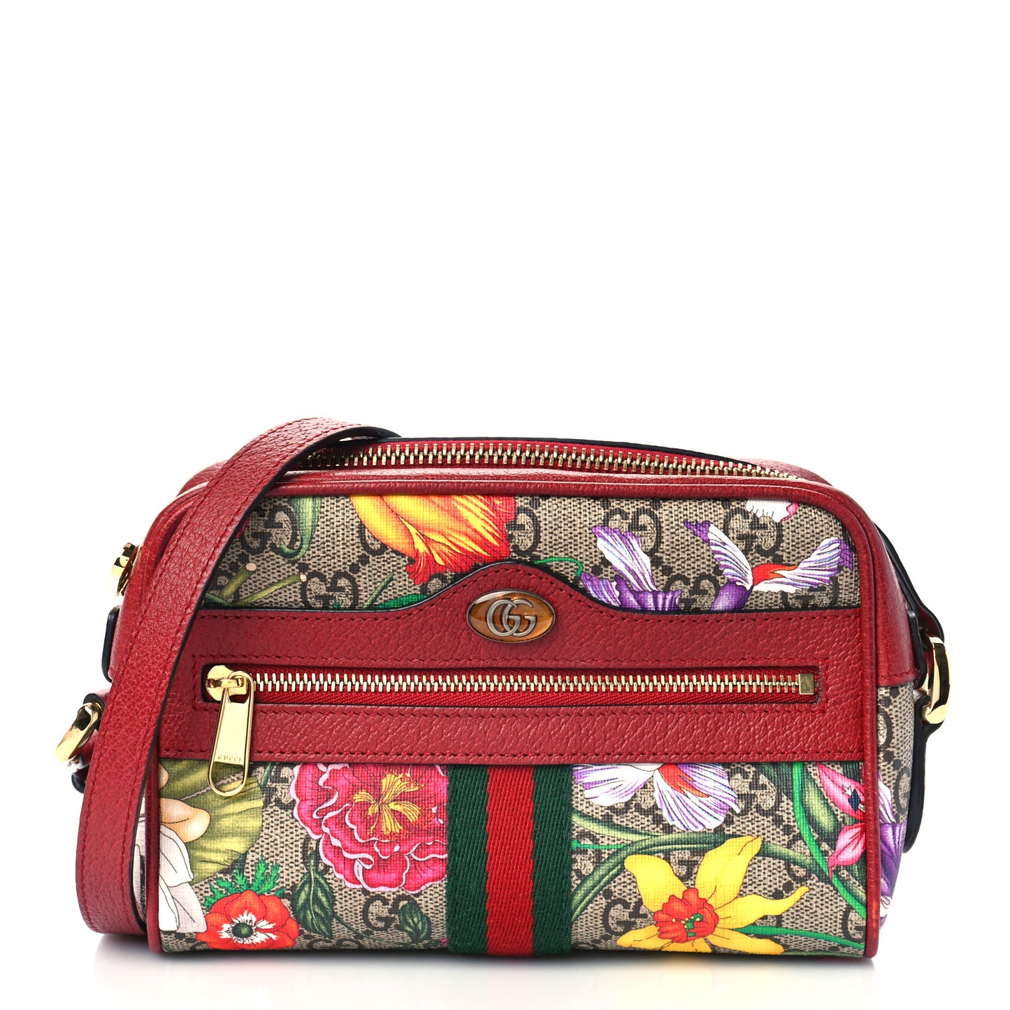 GG Supreme Monogram Flora Web Mini Ophidia Shoulder Bag Red