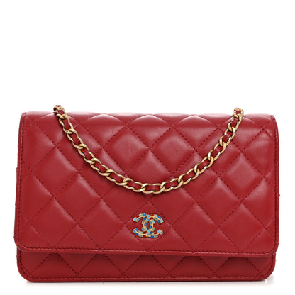 Chanel Lambskin Gripoix Quilted Wallet On Chain WOC Red 1 of 10