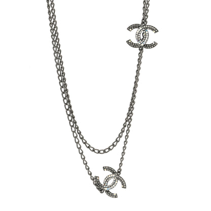 Chanel Crystal Baguette CC Double Strand Necklace Silver 1 of 4