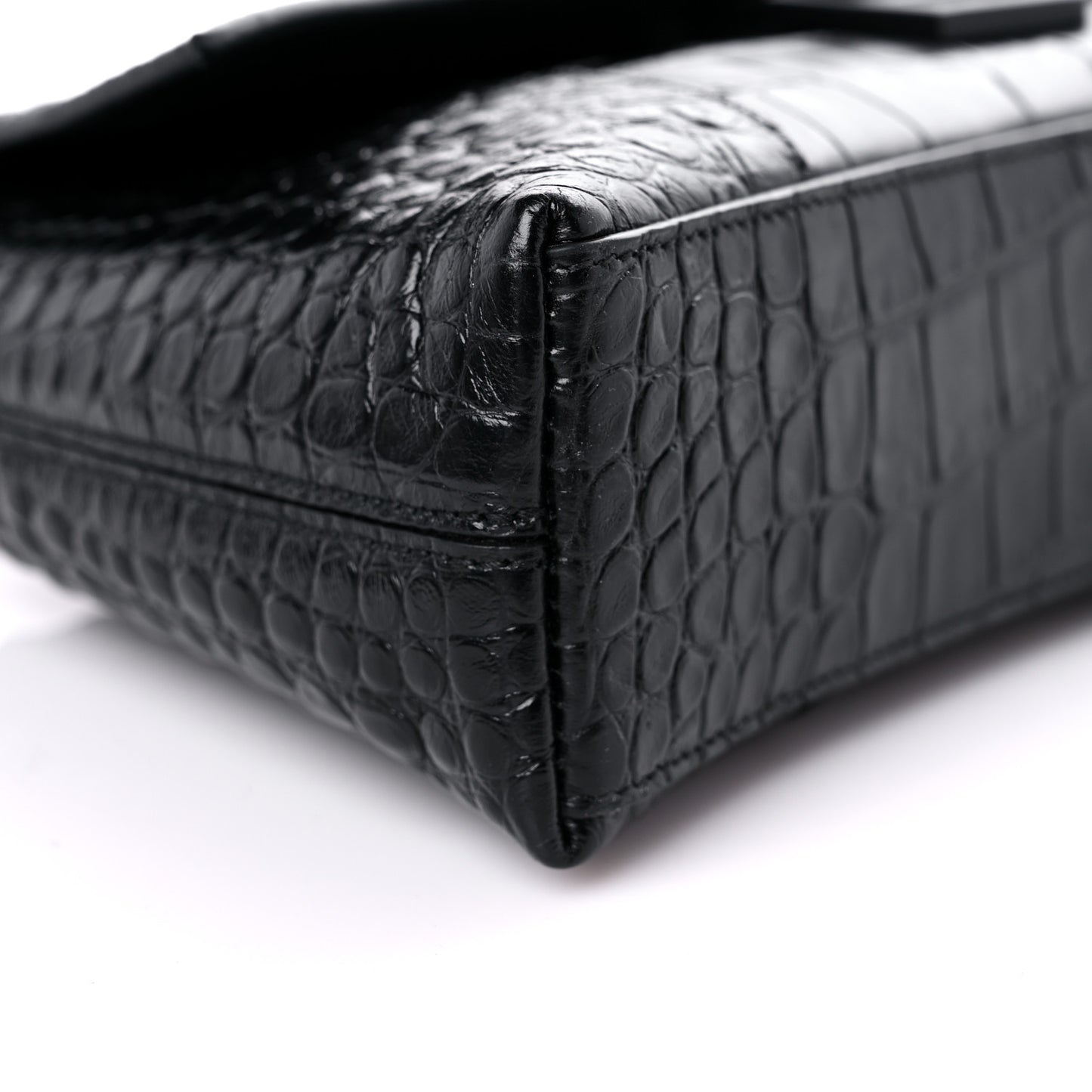 Extra Supple Calfskin Crocodile Embossed Monochrome XS Downtown Shoulder Bag Black