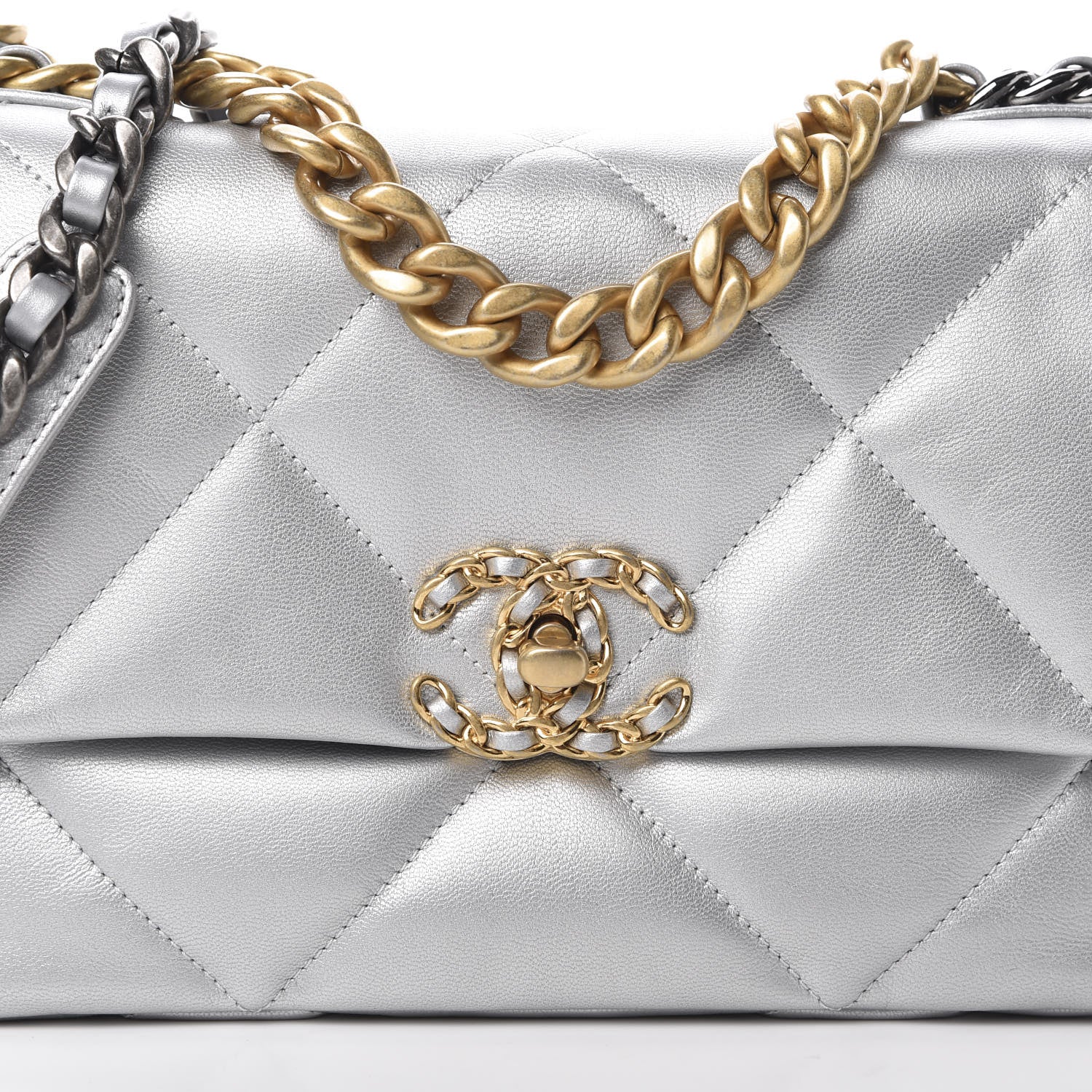 Chanel Metallic Goatskin Quilted Medium 19 Flap Silver 8 of 11
