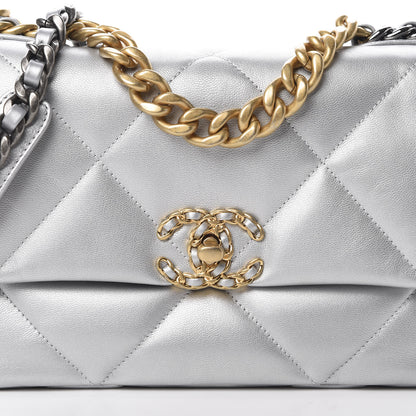 Chanel Metallic Goatskin Quilted Medium 19 Flap Silver 8 of 11