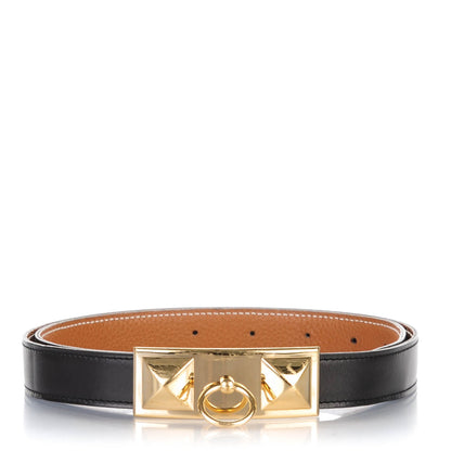 Hermes Box Togo 24mm Sydney Belt 85 Black Gold 1 of 8