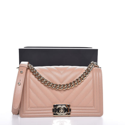 Chanel Caviar Chevron Quilted Medium Boy Flap Beige 8 of 8