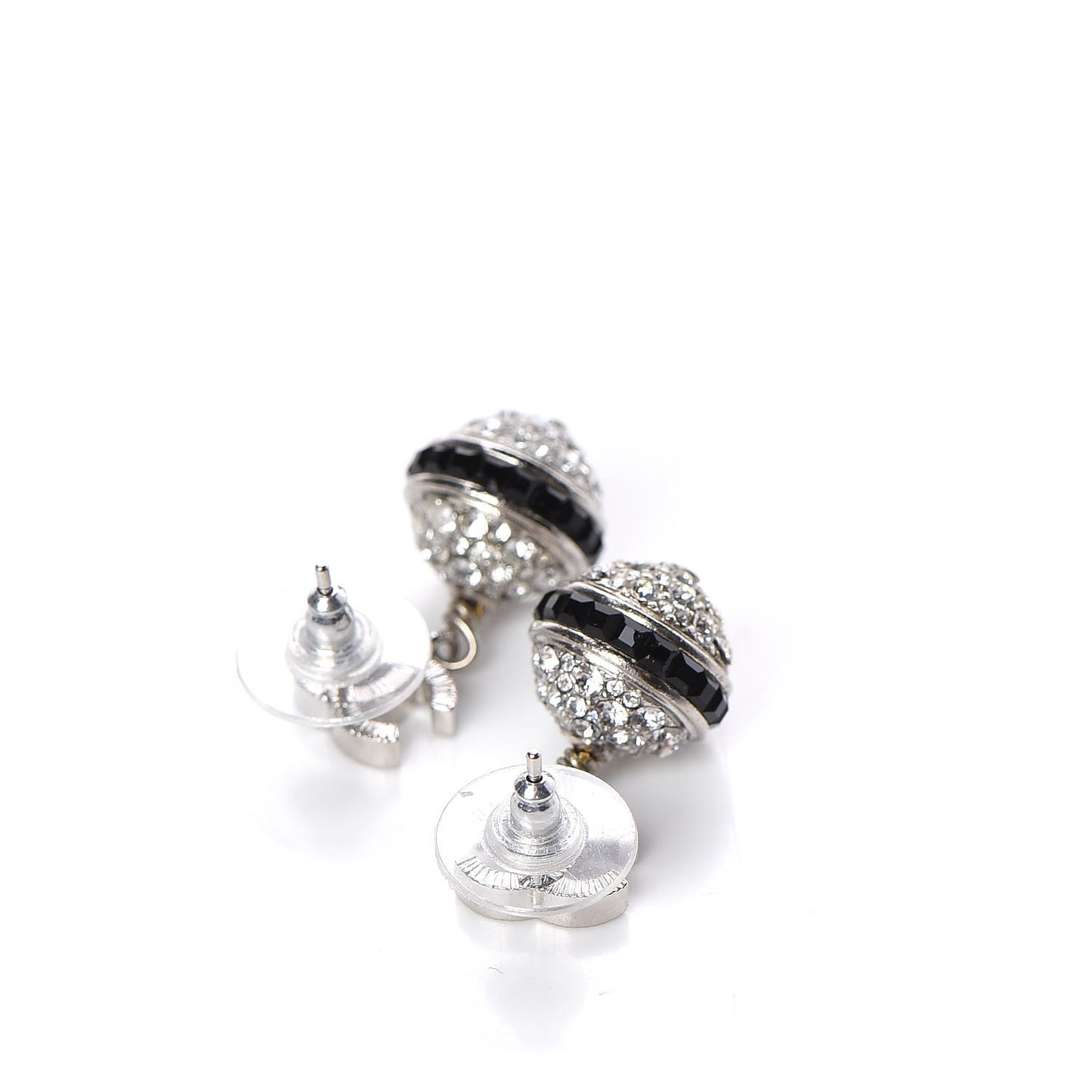 Crystal CC Drop Earrings Black Silver