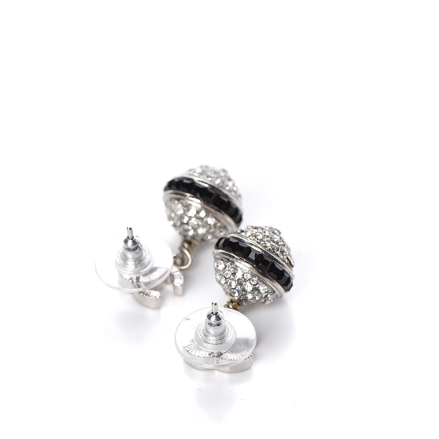 Chanel Crystal CC Drop Earrings Black Silver 3 of 5
