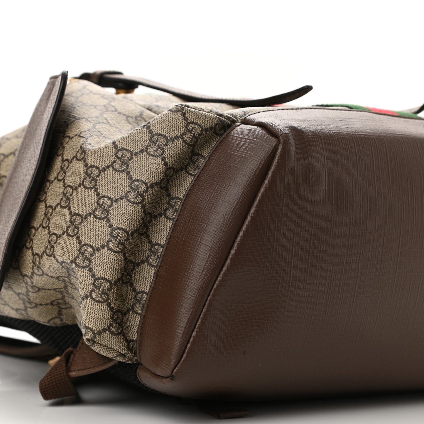GG Supreme Monogram Medium Ophidia Double Buckle Backpack Brown