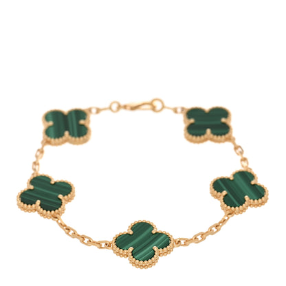 Van Cleef & Arpels 18K Yellow Gold Malachite 5 Motifs Vintage Alhambra Bracelet 1 of 4