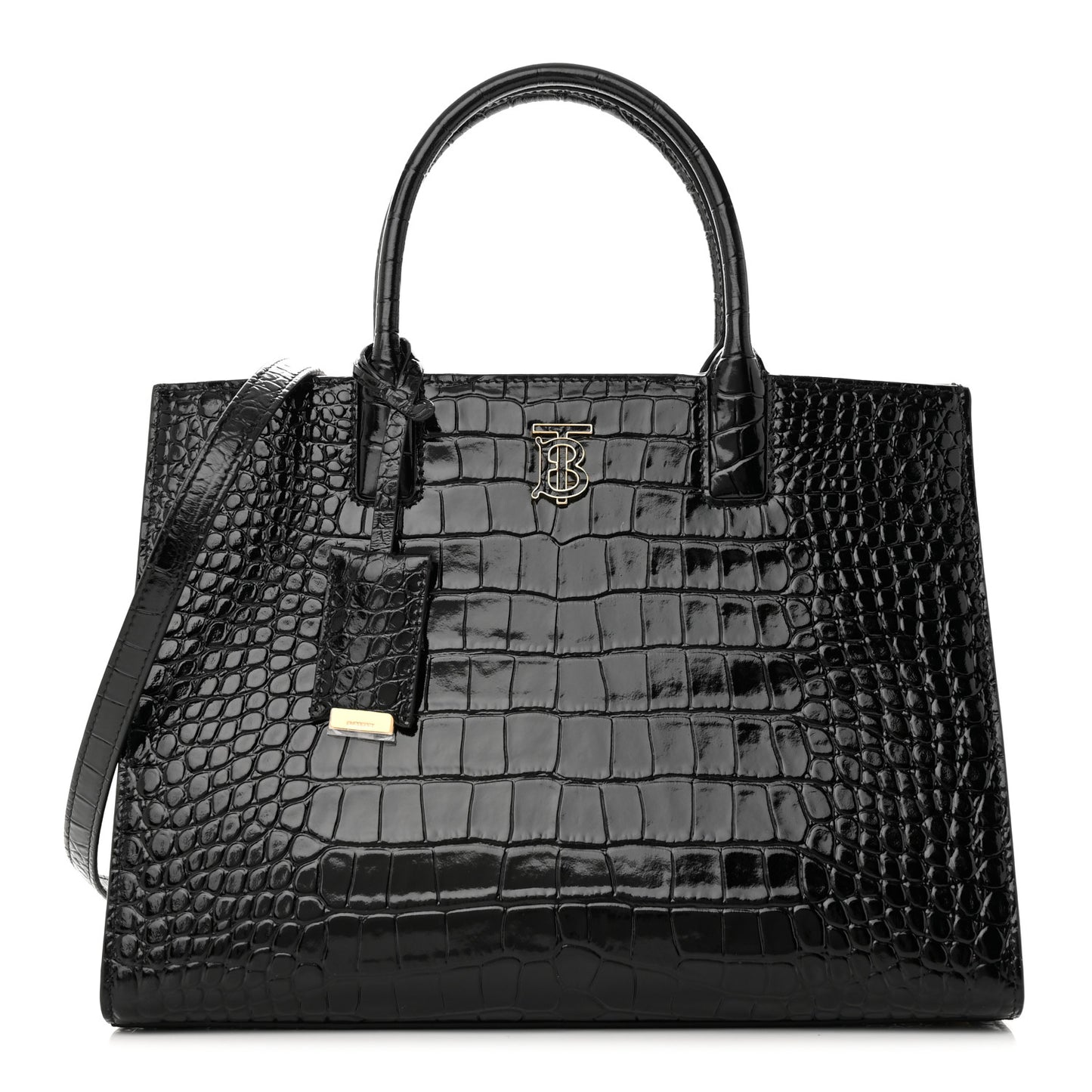 Crocodile Embossed Calfskin Small Frances Tote Black