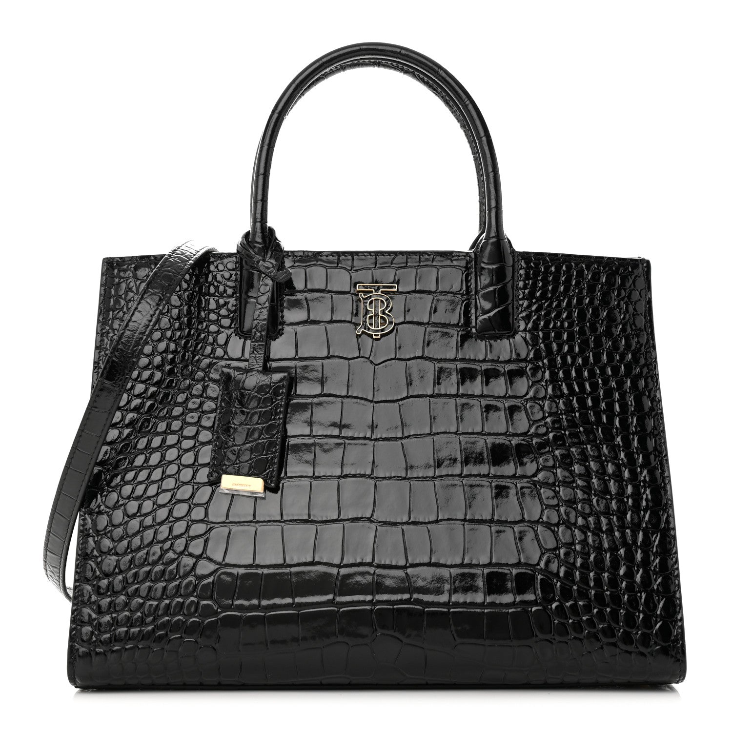 Burberry Crocodile Embossed Calfskin Small Frances Tote Black 1 of 12