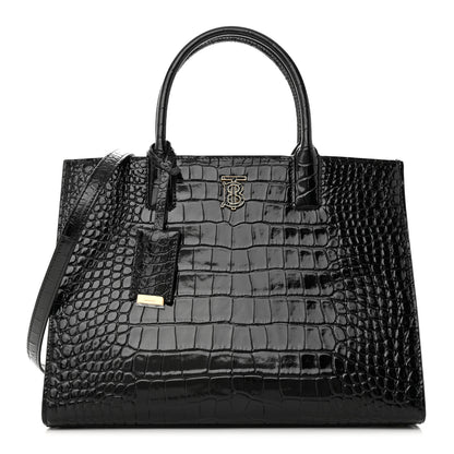 Burberry Crocodile Embossed Calfskin Small Frances Tote Black 1 of 12