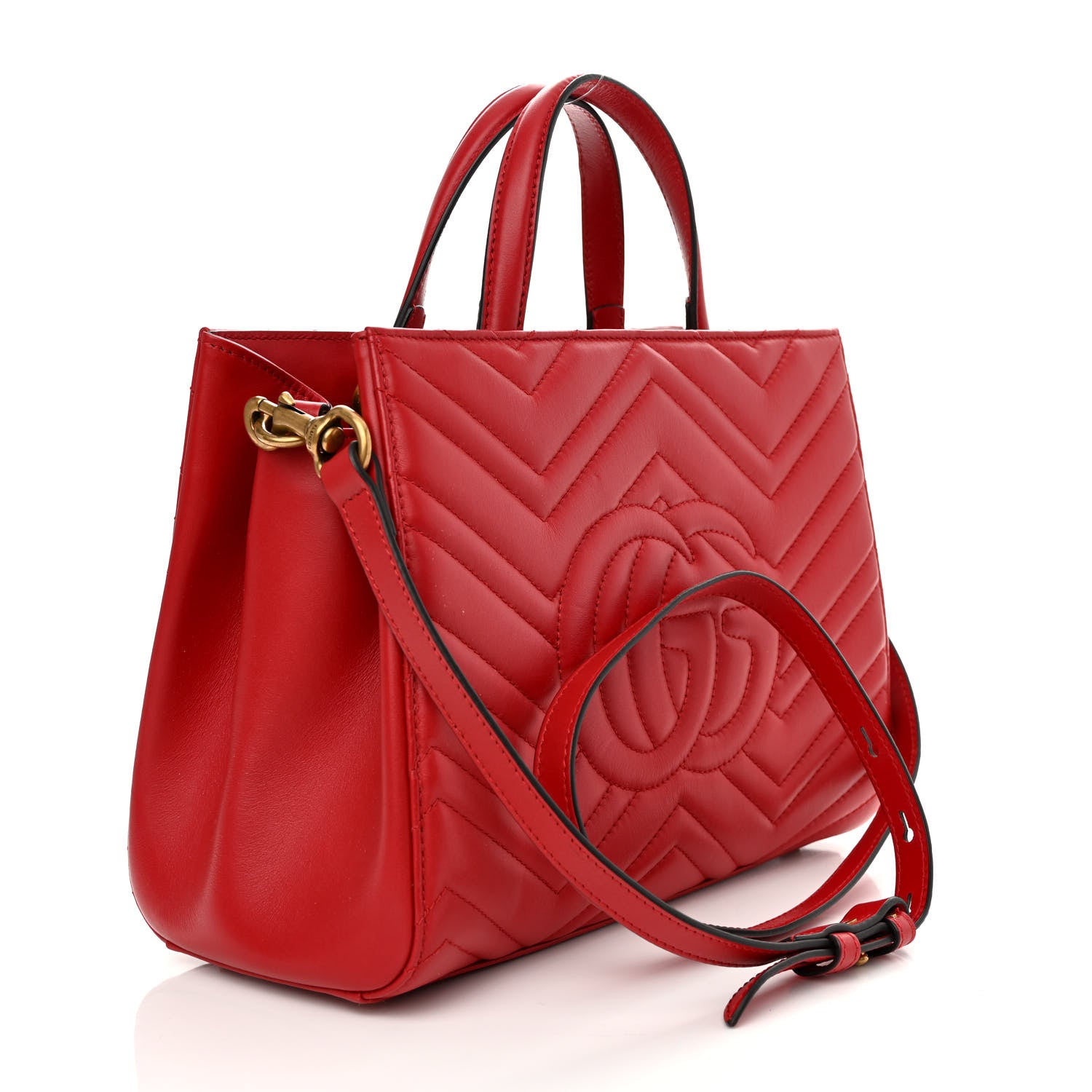 Gucci Calfskin Matelasse Small GG Marmont Tote Hibiscus Red 3 of 10