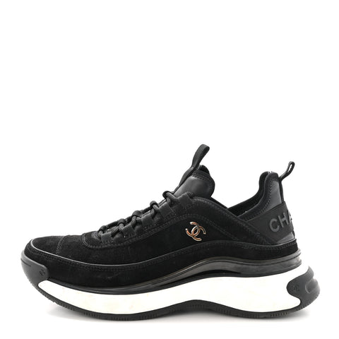 Suede Calfskin Nylon Grosgrain CC Sneakers 41 Black