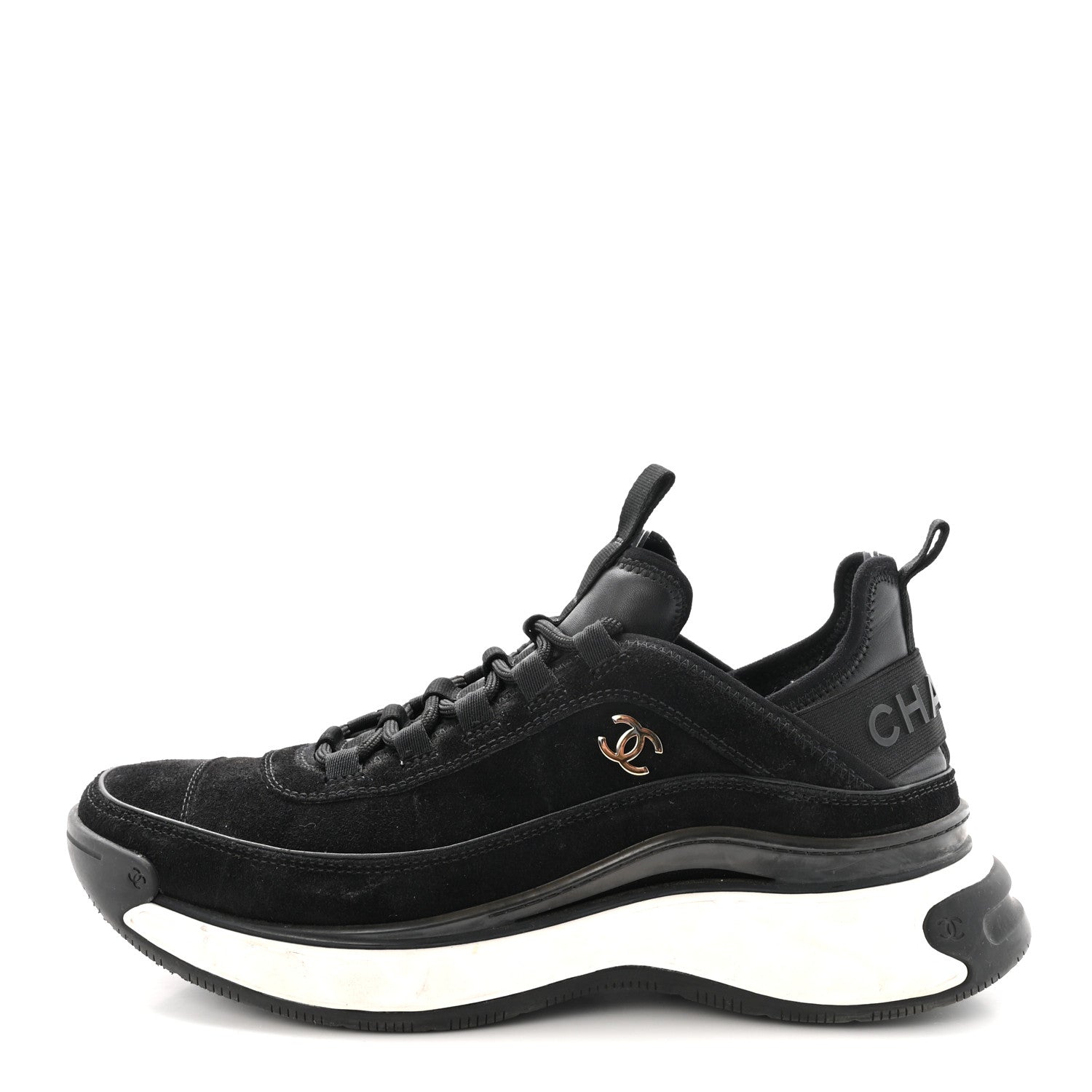 Chanel Suede Calfskin Nylon Grosgrain CC Sneakers 41 Black 1 of 9