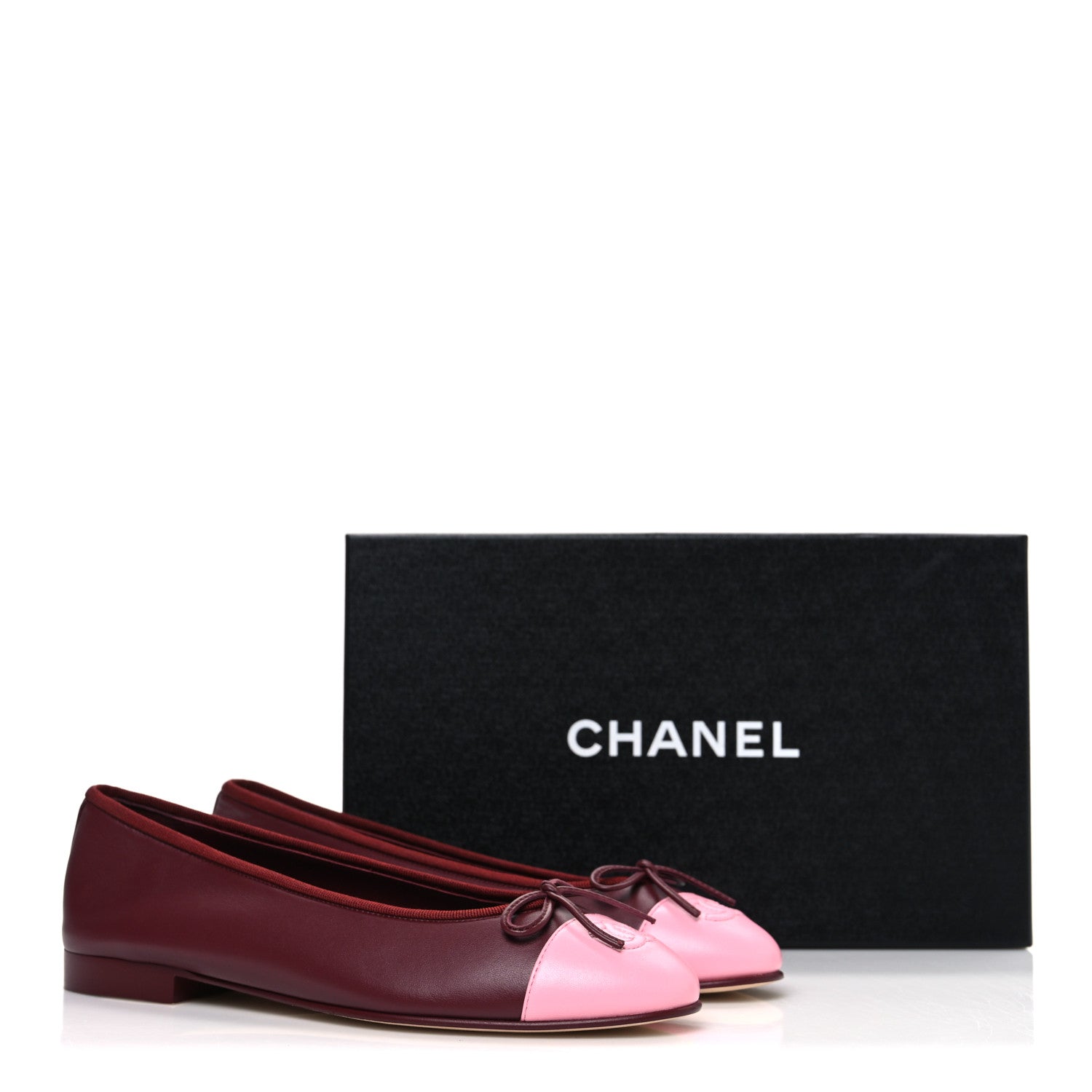 Chanel Lambskin Cap Toe CC Ballerina Flats 38.5 Burgundy Pink 11 of 11