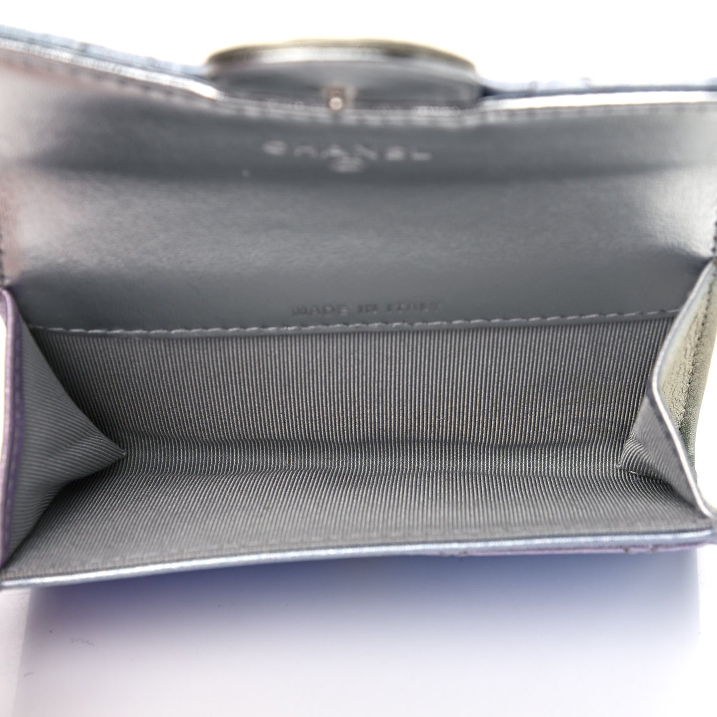 Gradient Metallic Calfskin Quilted Flap Card Holder Wallet Silver Blue Yellow Purple