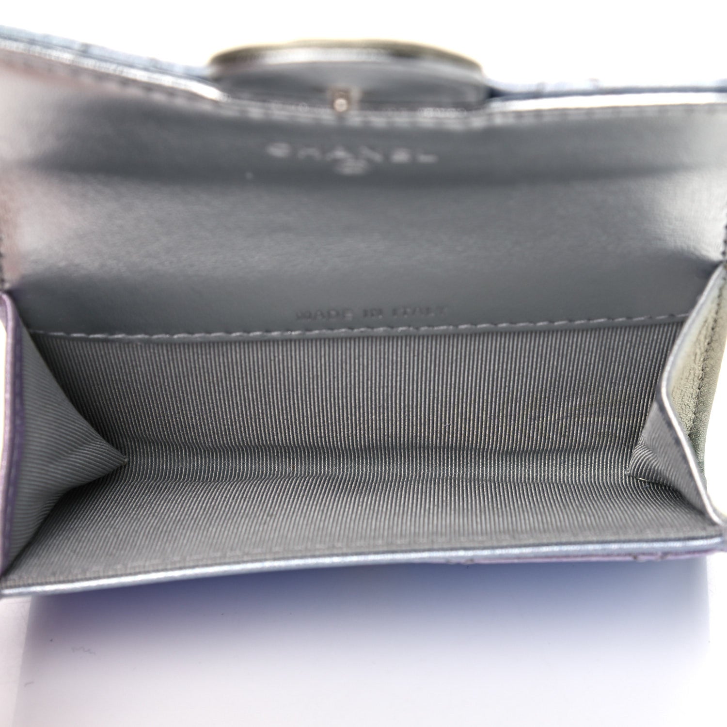 Chanel Gradient Metallic Calfskin Quilted Flap Card Holder Wallet Silver Blue Yellow Purple 6 of 10