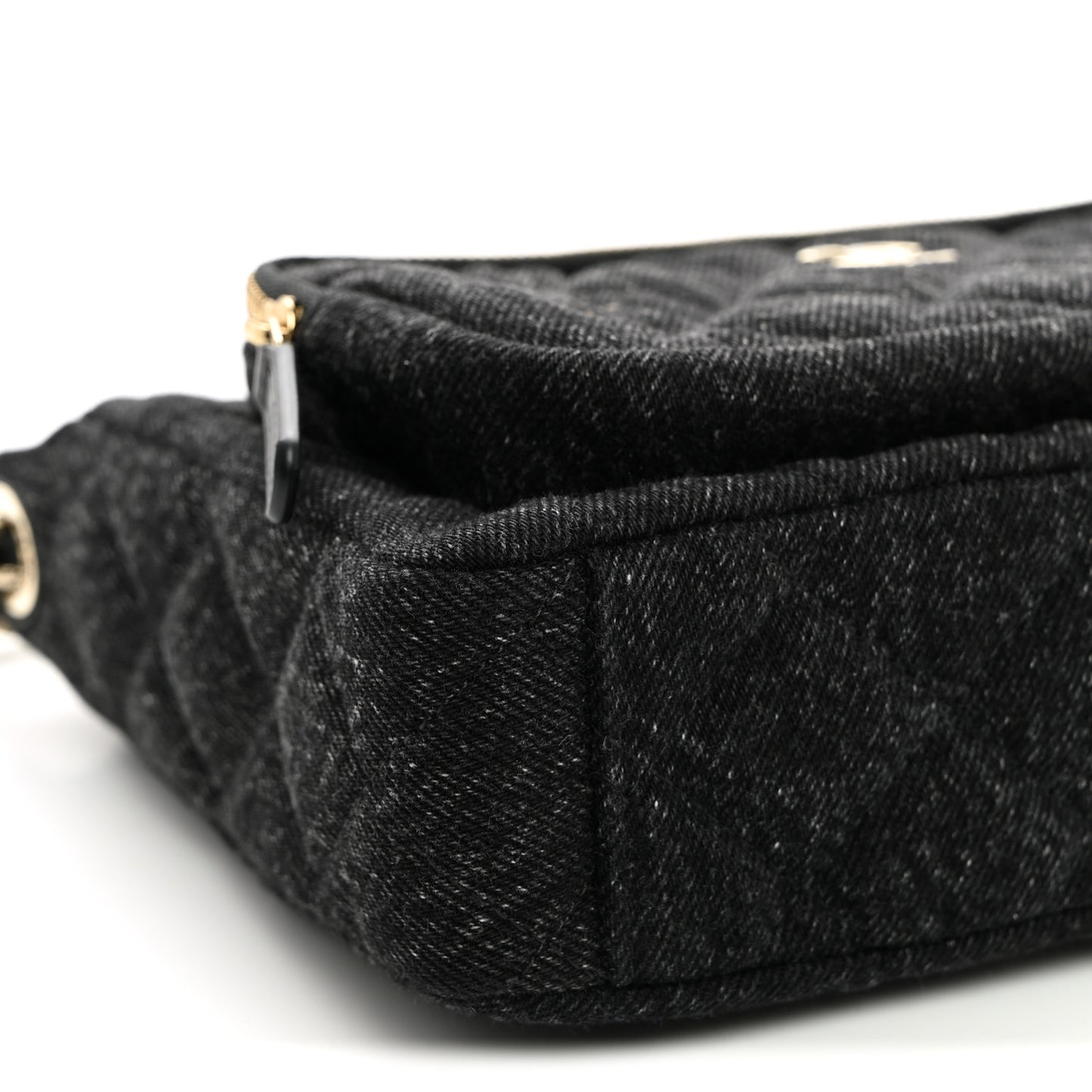 Denim Quilted Small Preppy Pocket Clutch With Chain  Black