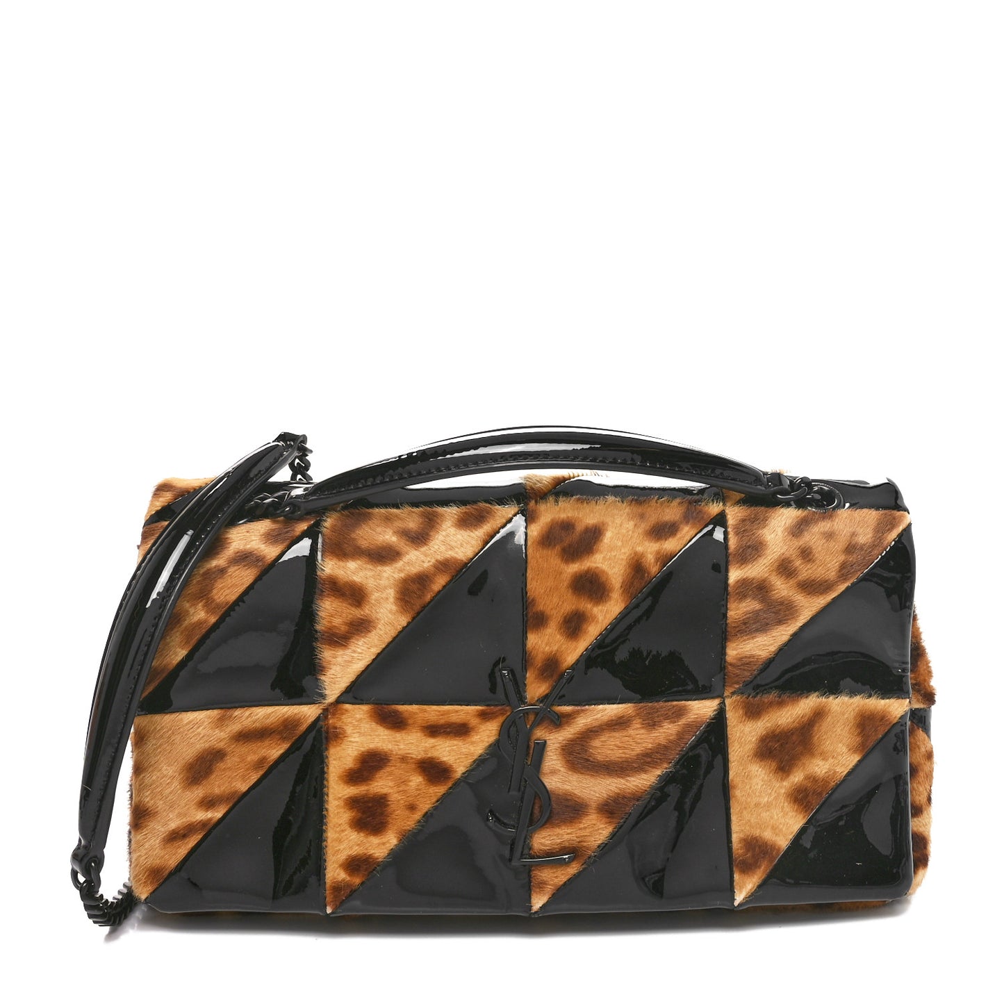 Patent Pony Hair Leopard Print Patchwork Monochrome Monogram Medium Jamie Natural Black
