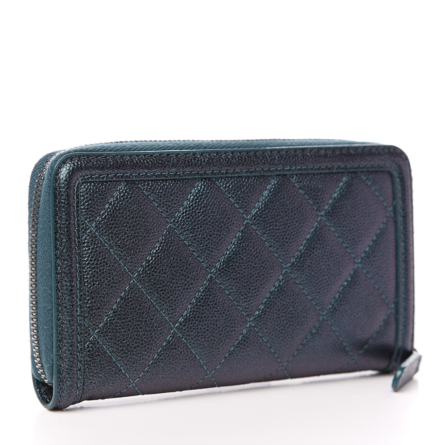 Iridescent Caviar Quilted Medium Filigree Zip Around Wallet Dark Turquoise