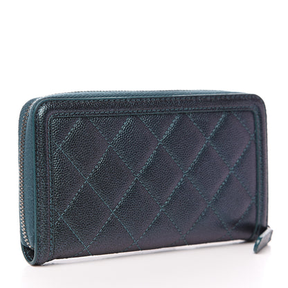 Chanel Iridescent Caviar Quilted Medium Filigree Zip Around Wallet Dark Turquoise 2 of 9