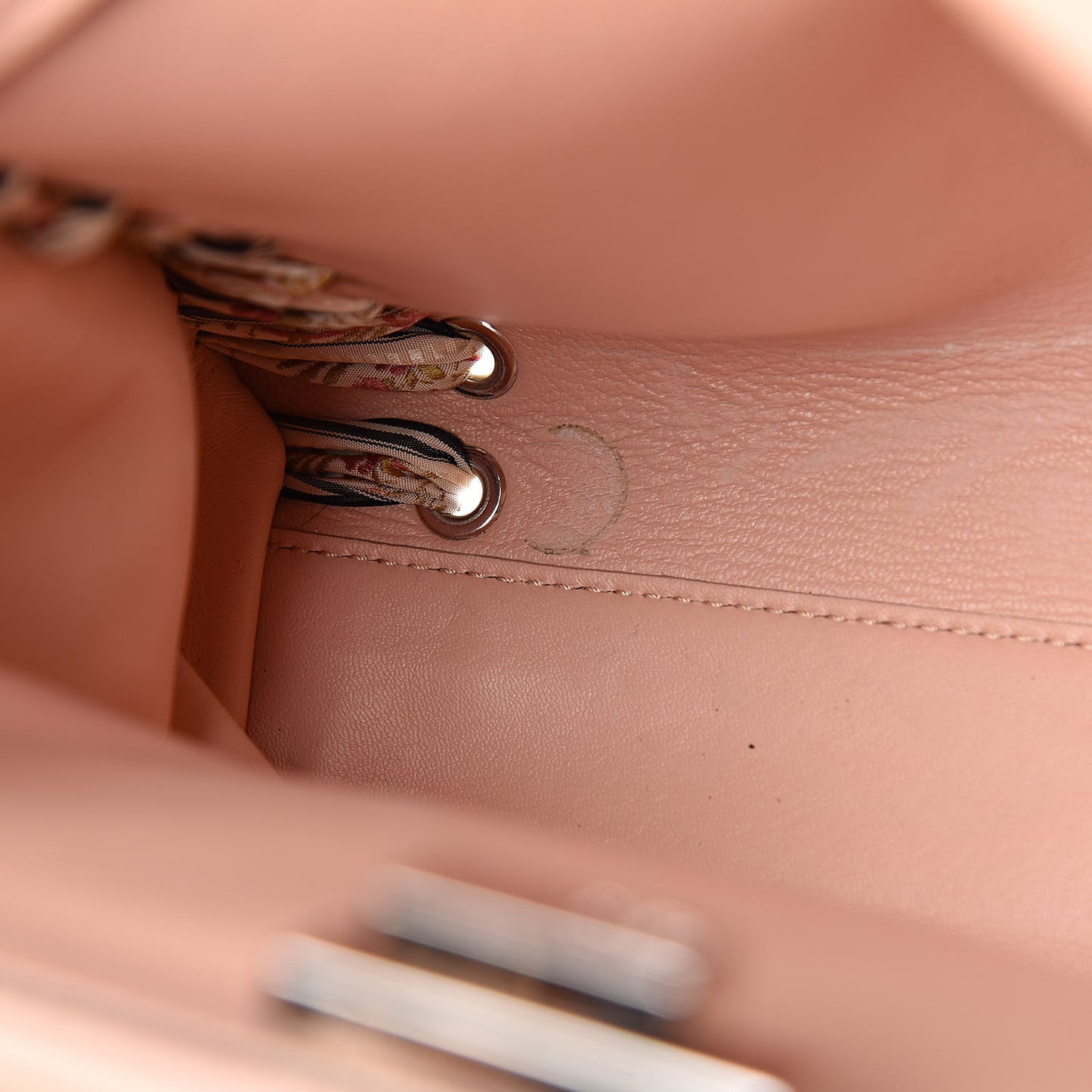 Vitello Seta Shiny Nappa Ribbon Lace Up Floral Medium Peekaboo Iconic Satchel Baby Pink Multicolor
