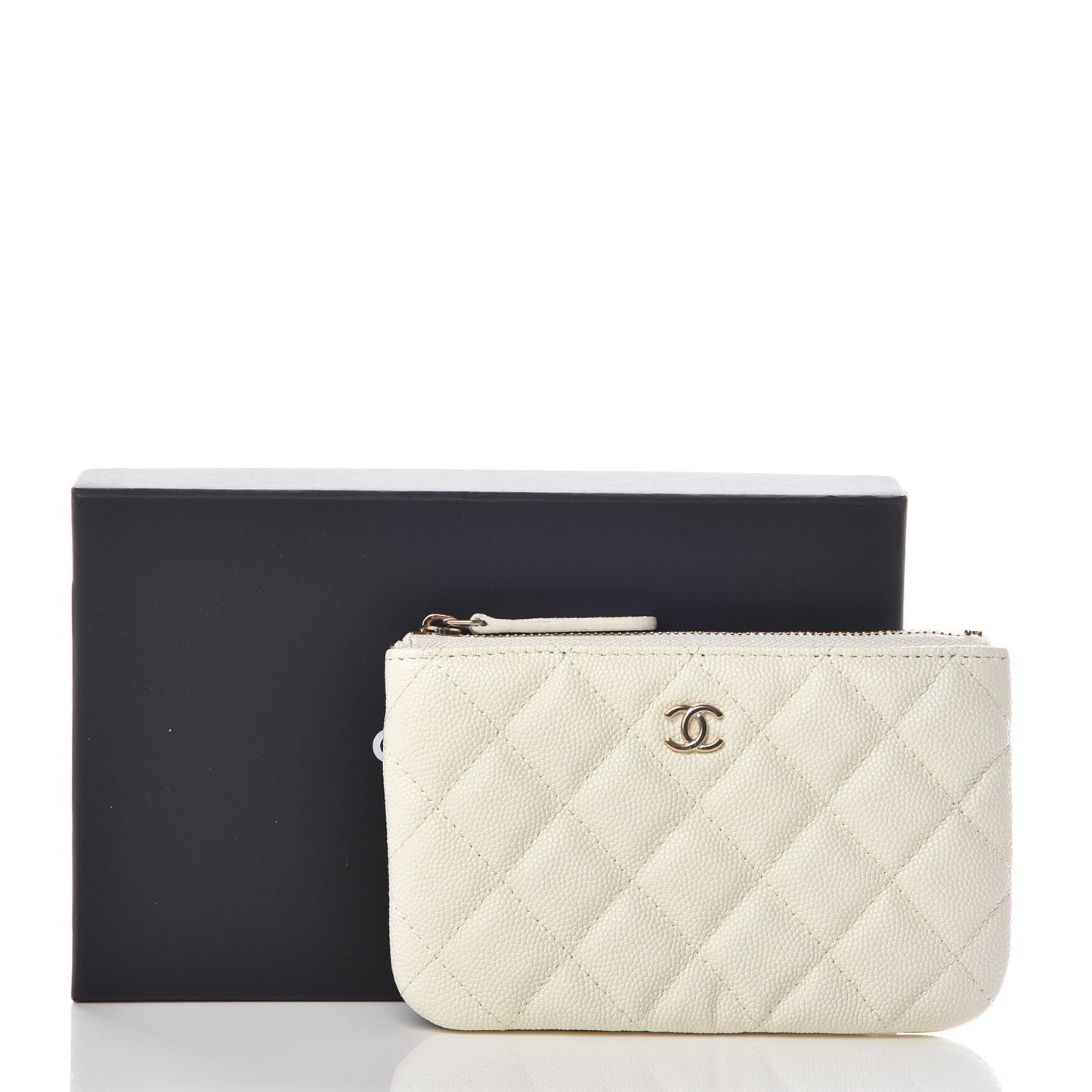 Caviar Quilted Small Cosmetic Case White