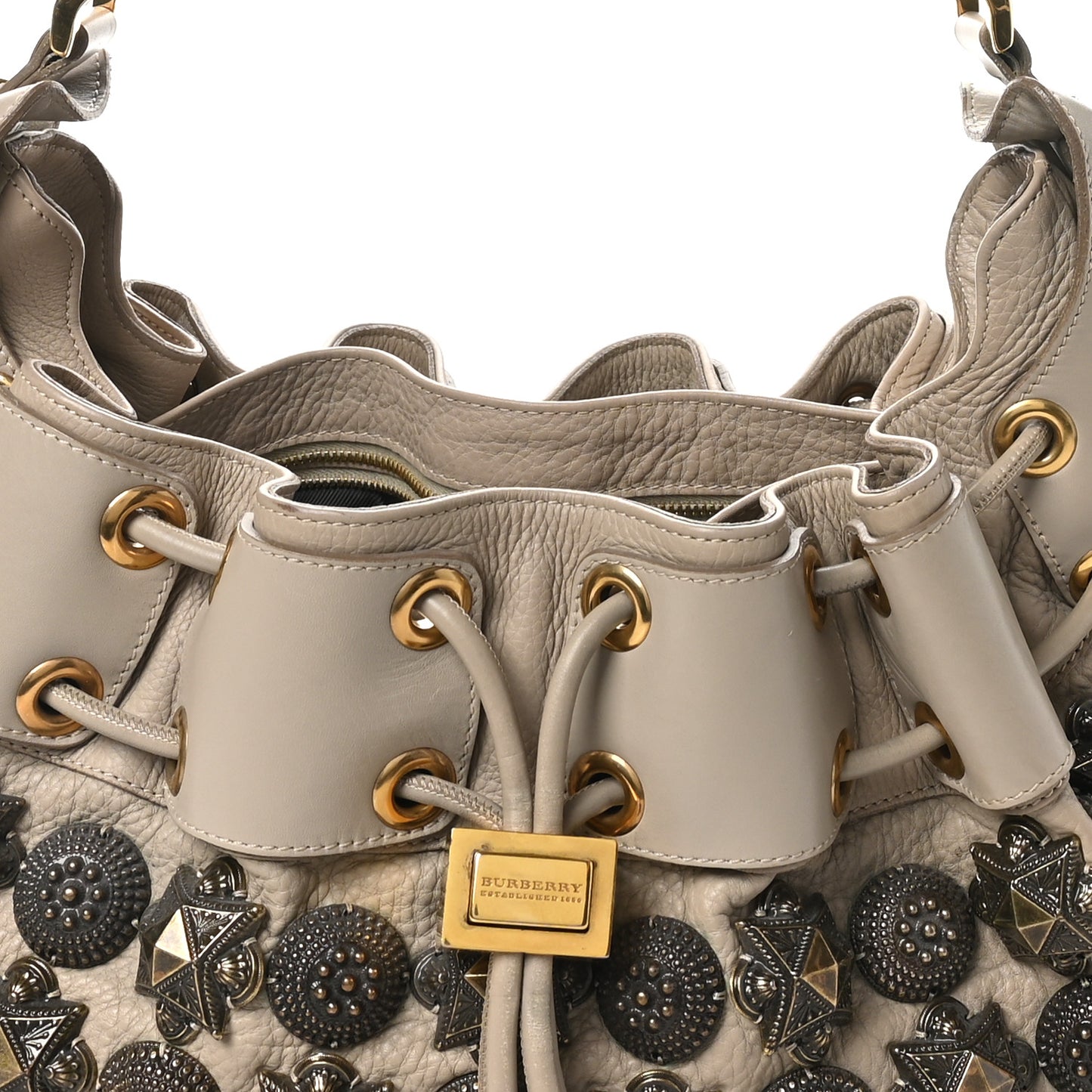 Calfskin Mason Warrior Studded Hobo Taupe