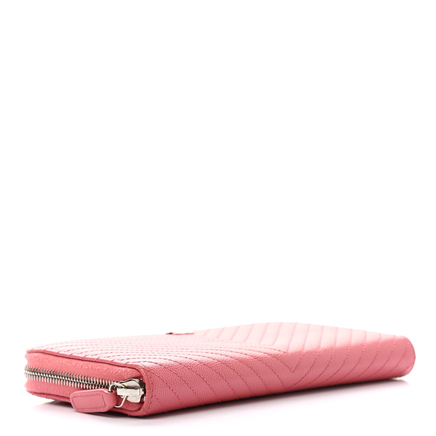 Caviar Chevron Large Gusset Zip Around Wallet Pink