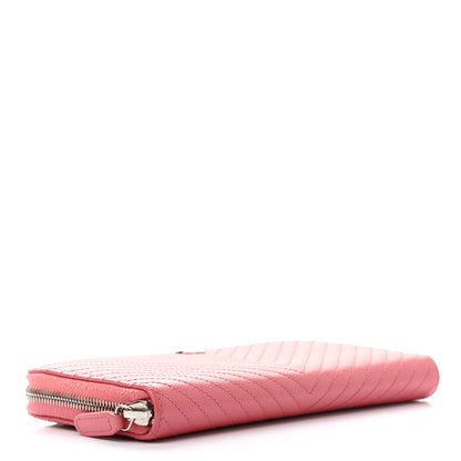 Chanel Caviar Chevron Large Gusset Zip Around Wallet Pink 4 of 9