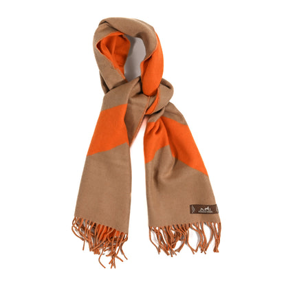 Hermes Cashmere Casaque Chevron Muffler Camel Mandarine 1 of 3