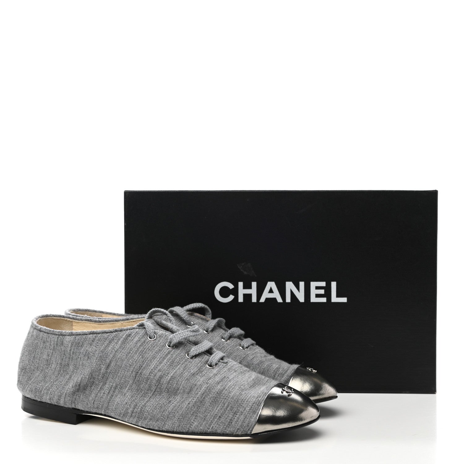 Chanel Cap Toe CC Lace Up 38.5 Grey 9 of 9