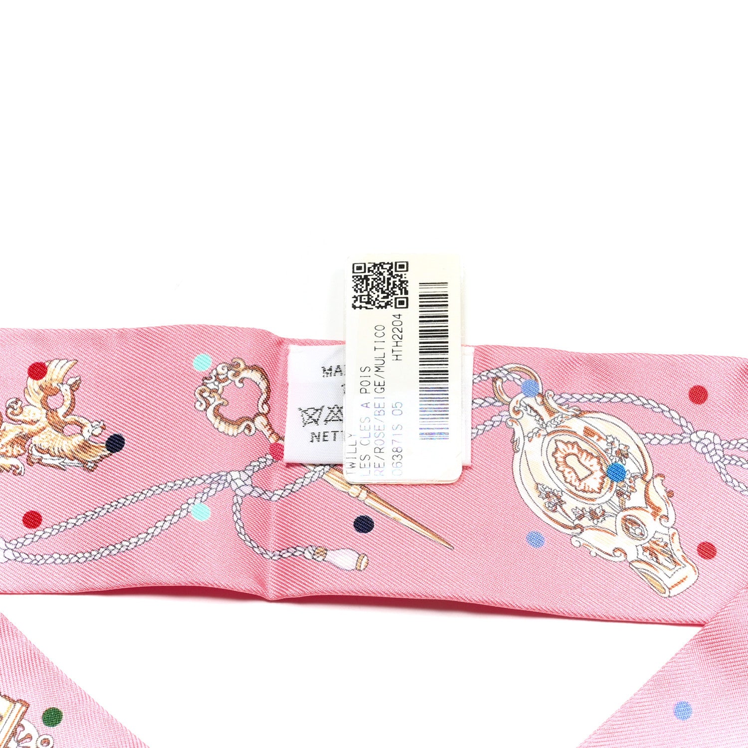 Hermes Silk Les Cles A Pois Twilly Rose Beige Multicolor 3 of 5