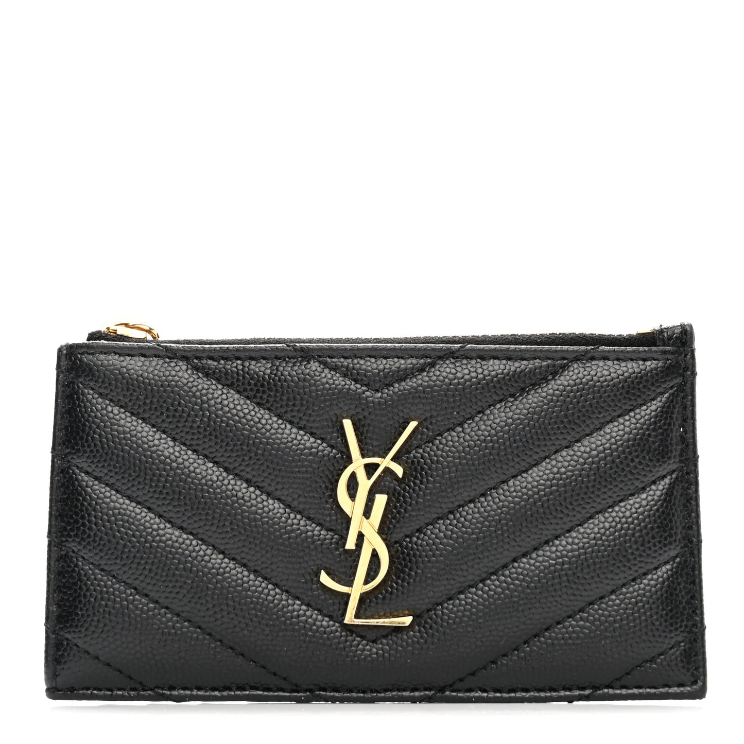 Grain De Poudre Matelasse Chevron Monogram Fragments Zippered Card Case Black