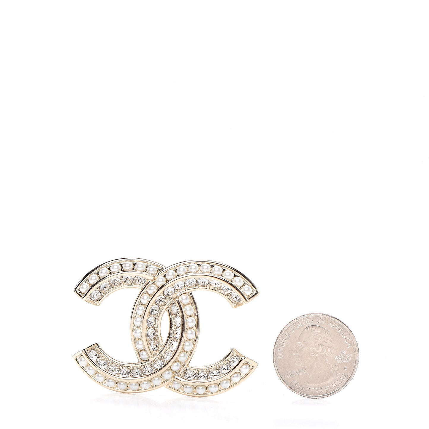 Crystal Pearl Chain Mania CC Earrings Gold