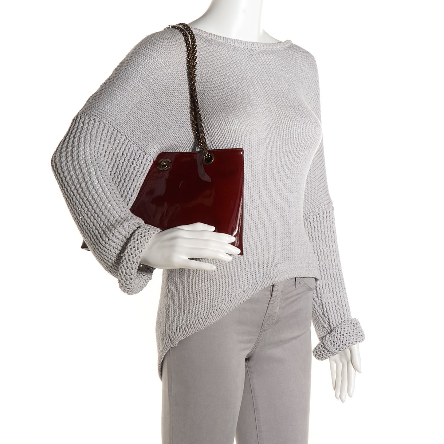 Patent Bijoux Chain Shoulder Bag Burgundy