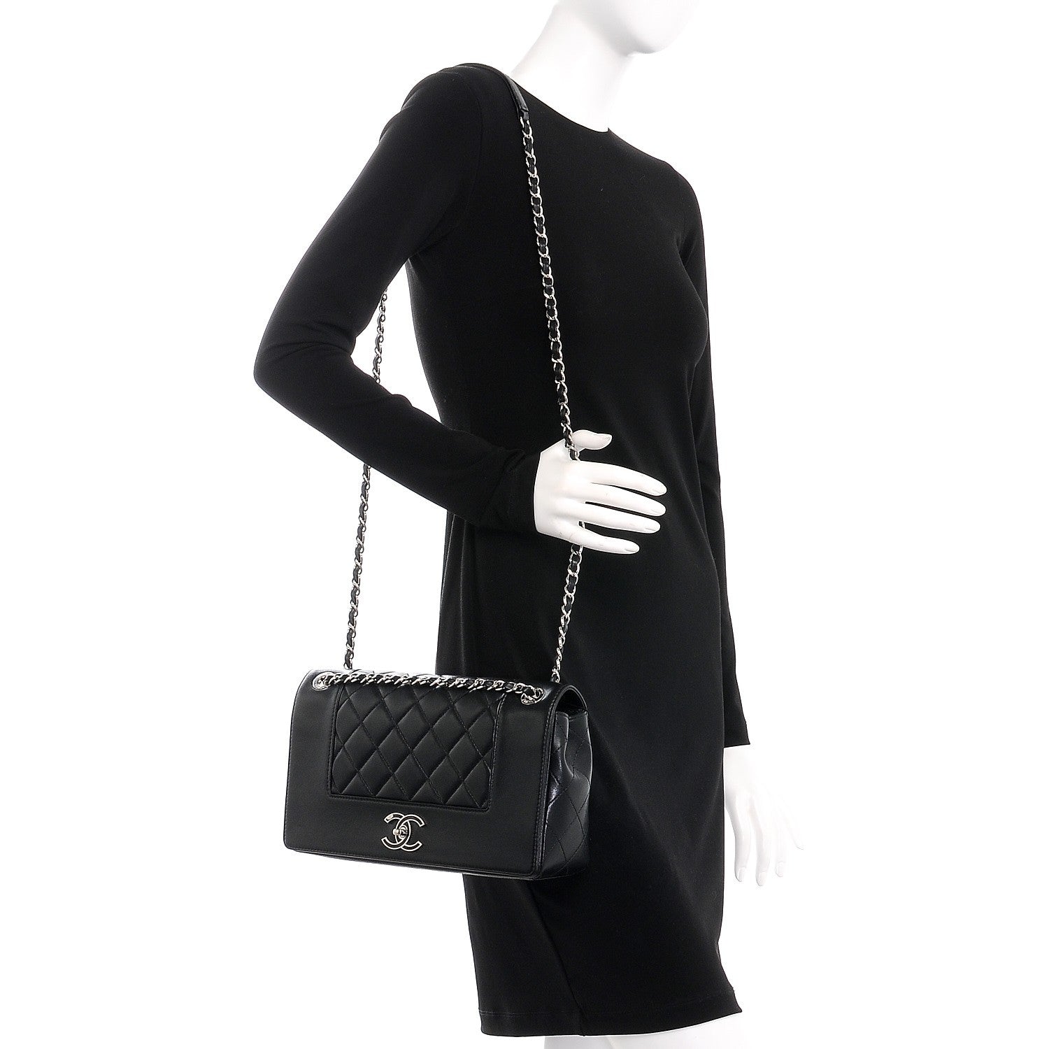 Chanel Sheepskin Quilted Vintage Mademoiselle Flap Black 2 of 7