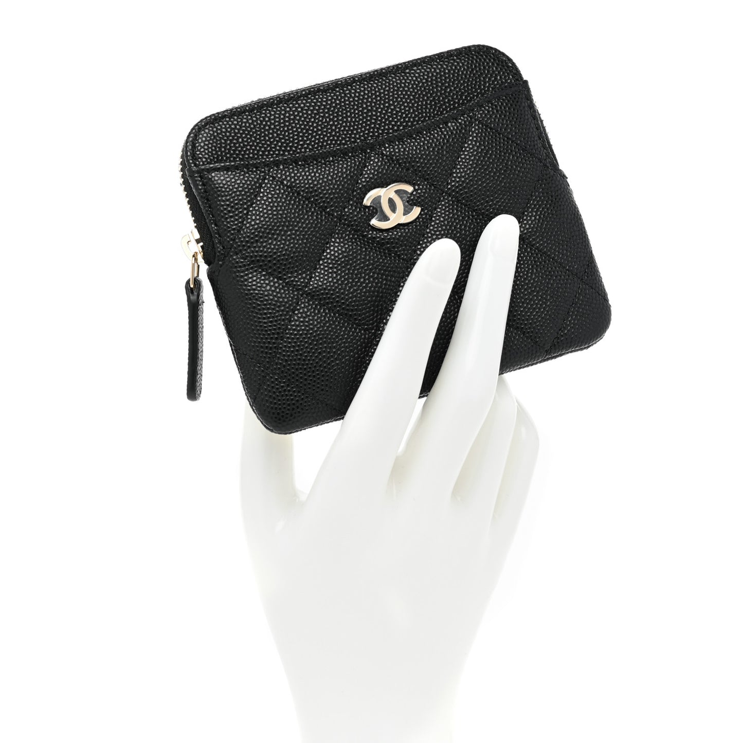 Caviar Quilted Zip Card Holder Wallet Black