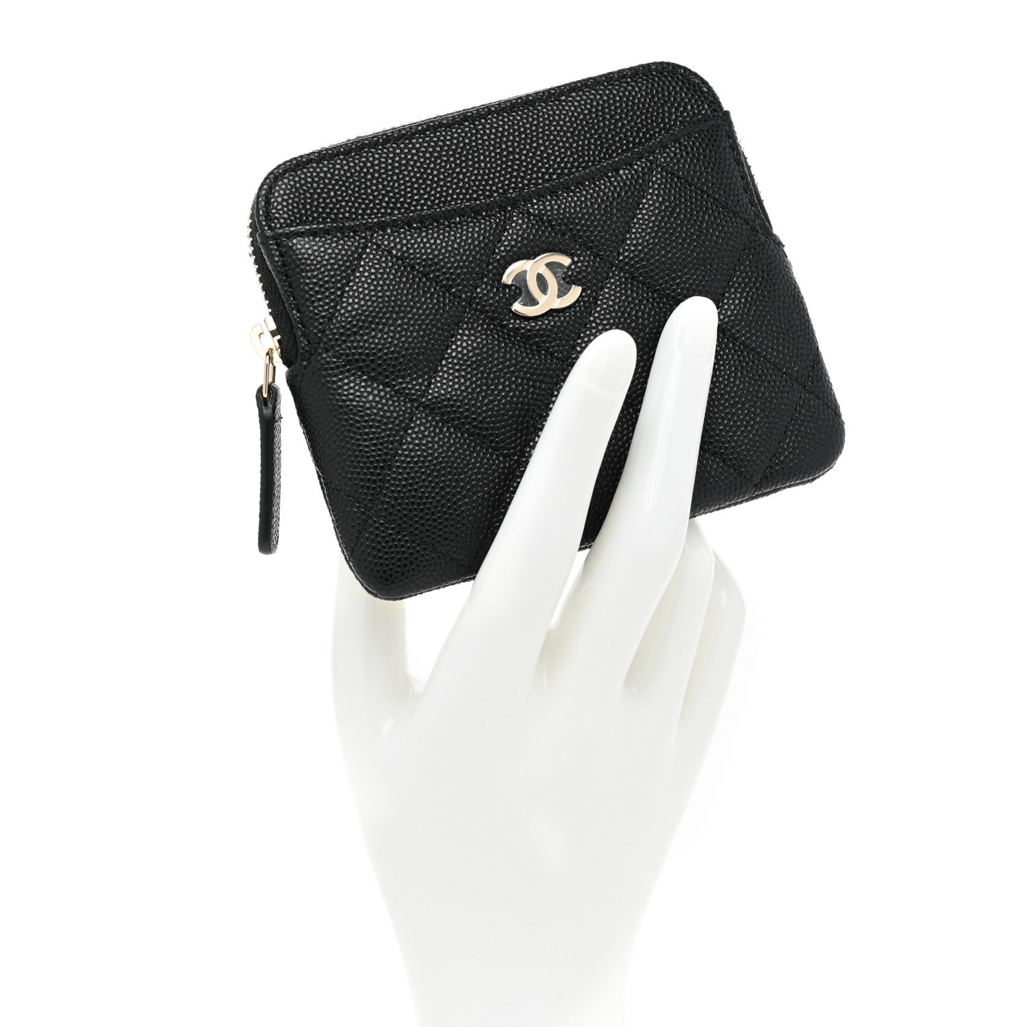 Chanel Caviar Quilted Zip Card Holder Wallet Black 2 of 8